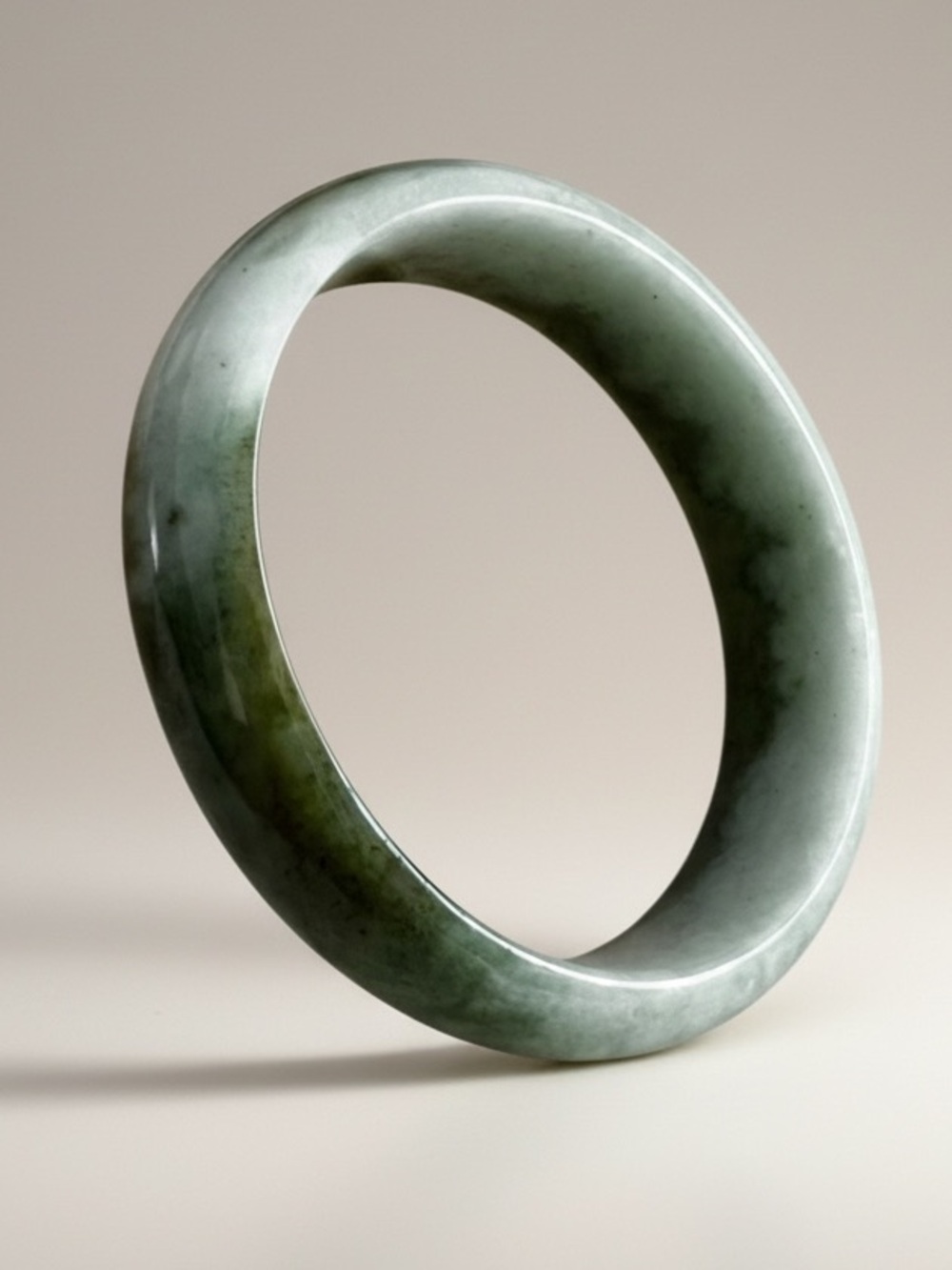1/2" Jade bangle bracelet dark greens & milky to white semi-opaque